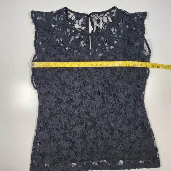 NWT WHBM Lace Blouse Black Size 2 Sheer Feminine Romantic Top - Picture 5 of 14